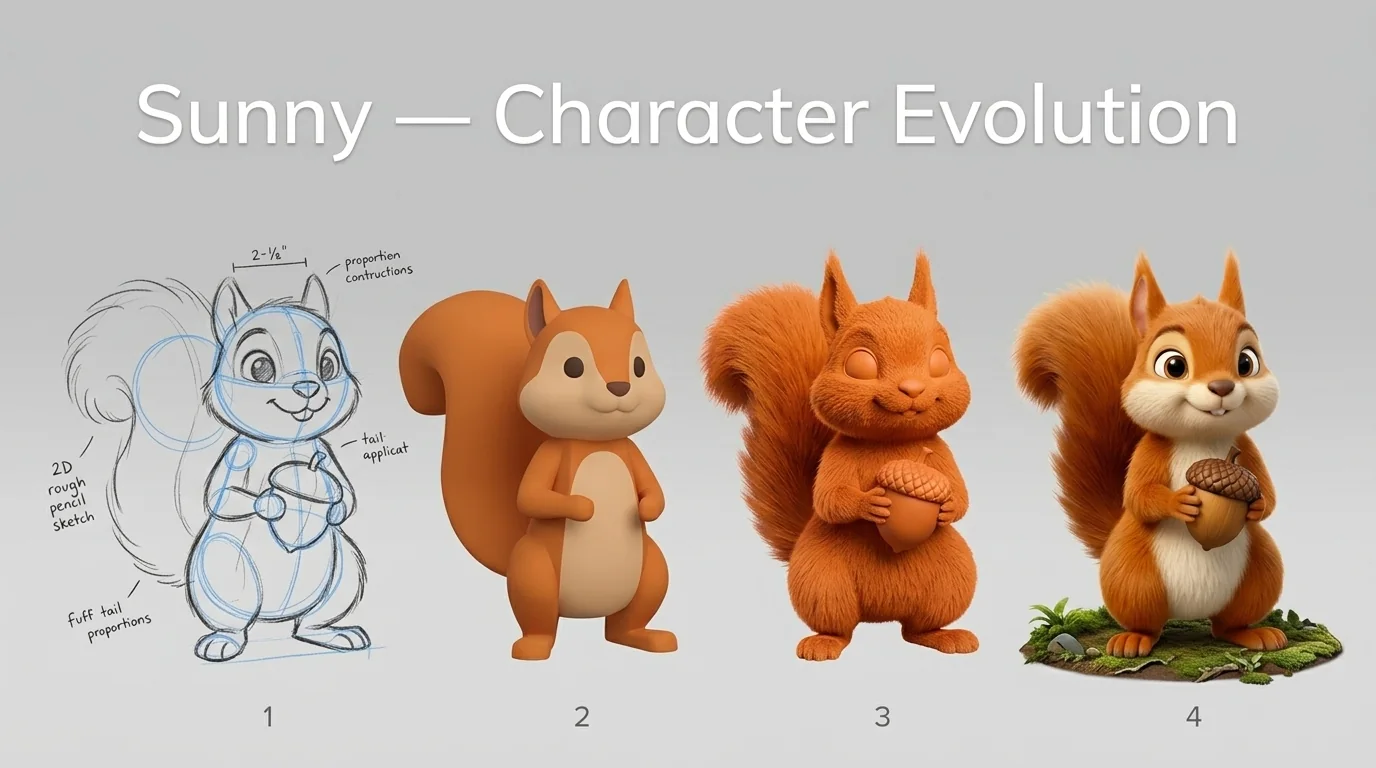 Sunny drawn from first sketch through to finished character