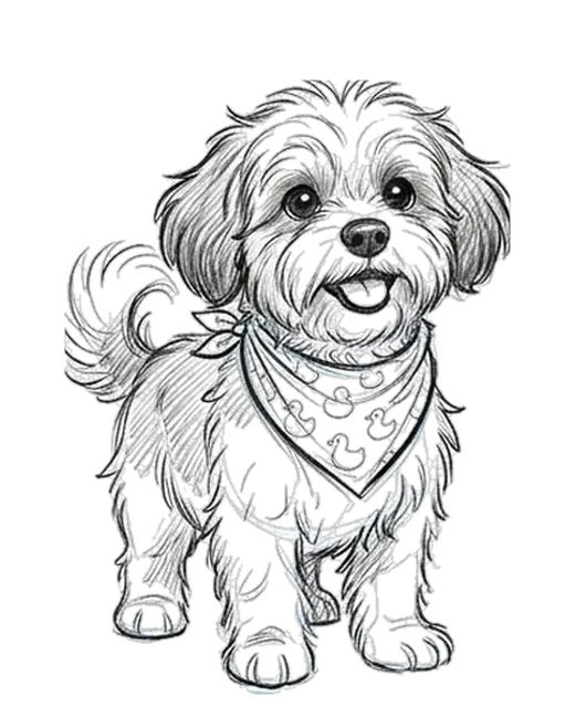 Pencil model sheet drawing of Milo in the same pose